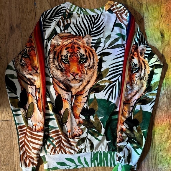 RARE Aviator Nation Unisex Jungle Tiger Classic Velvet Crewneck Sweatshirt XS - Picture 4 of 8